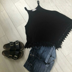 Pink Republic black ribbed high neck top